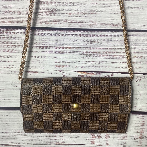 Louis Vuitton Handbags - Authentic Louis Vuitton Damier Ebene Portefeuille Sarah Wallet with Chain